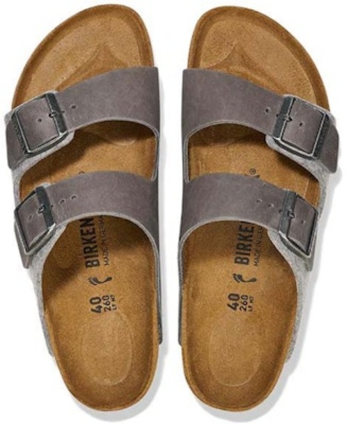 Birkenstock Arizona 1025735 Leather Textile Felt Narrow Fit Light Grey Slide Sandals