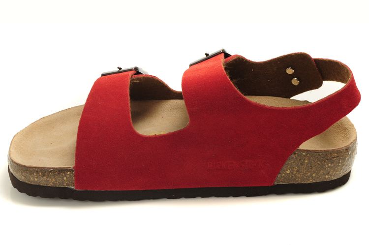 Birkenstock Two-Button Red Scrub Leather Sandals