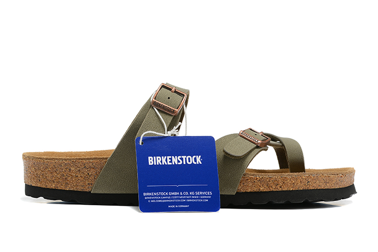 Birkenstock Two-Button Ringfinger Gray Green Scrub Leather Slippers