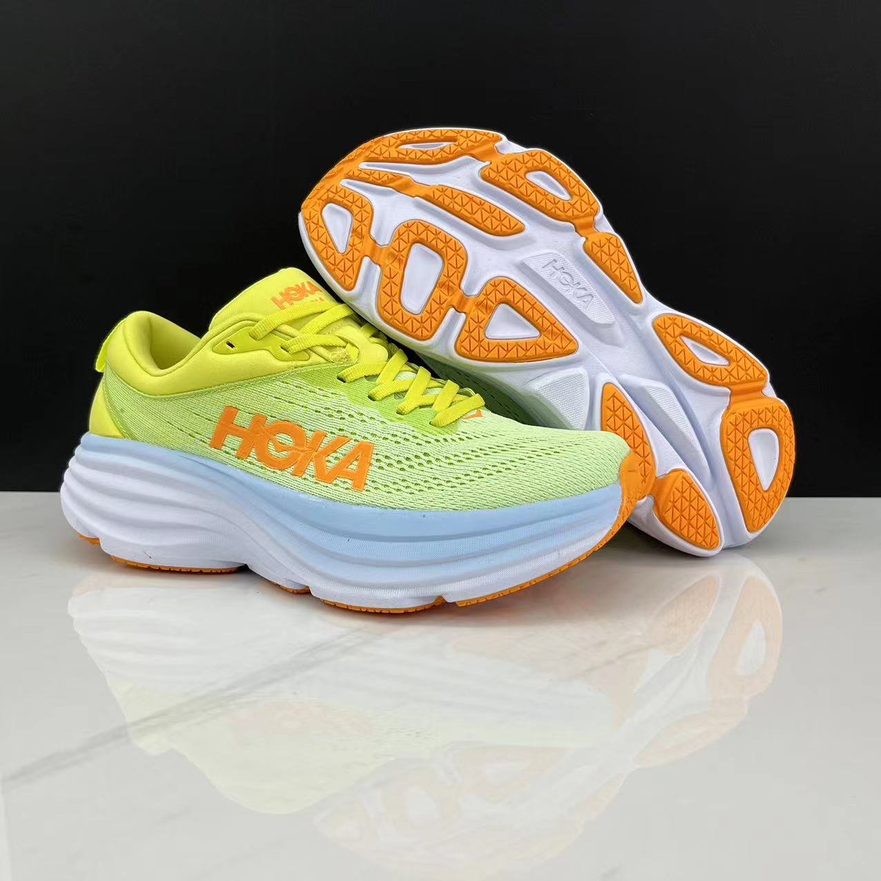 Hoka One One Bondi 8 Breathable Low-top Running Shoes Sneakers Gold