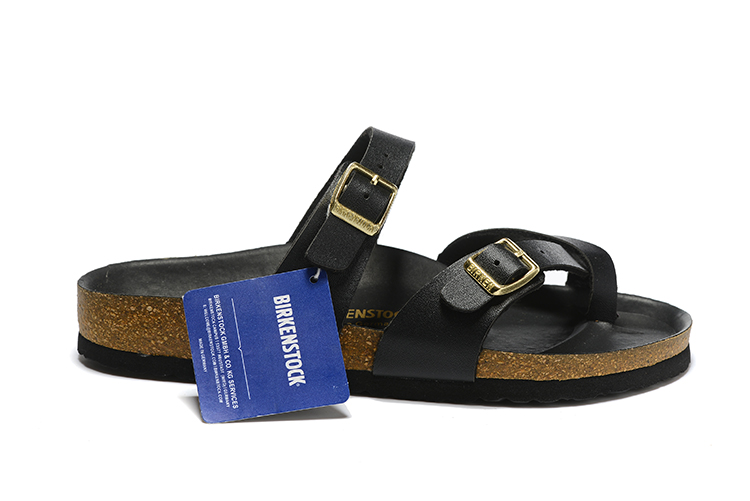 Birkenstock Two-Button Ringfinger Pure Black Matte Leather Slippers