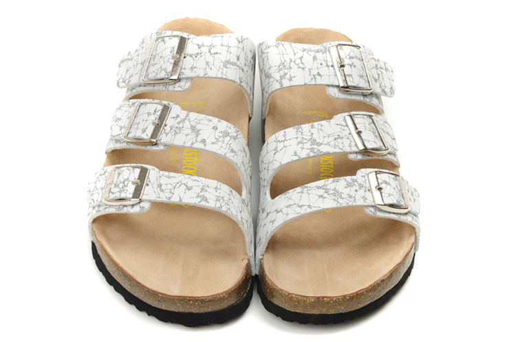 Birkenstock Ellice Three-Button White Pattern Matte Leather Sandals