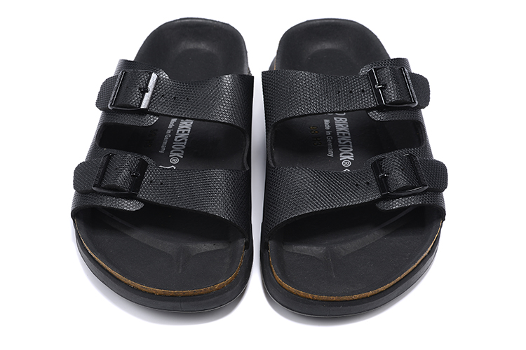 Birkenstock Two-Button Pure Black Casual Leather Slippers