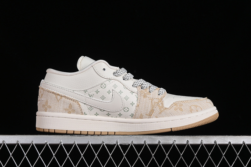 Nike Air Jordan 1 Low LV Khaki Pattern White Sneakers