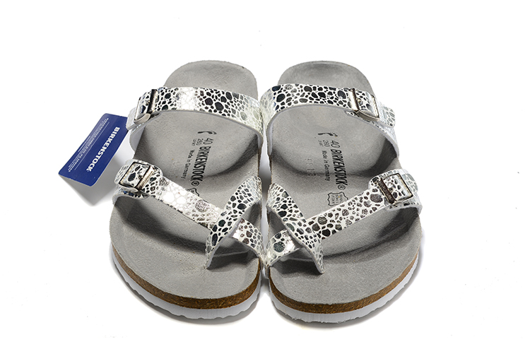 Birkenstock Two-Button Ringfinger Gray Metal Stone Matte Leather Slippers