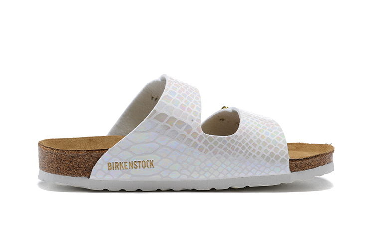 Birkenstock White Snakeskin Double Buckle Leather Sandals