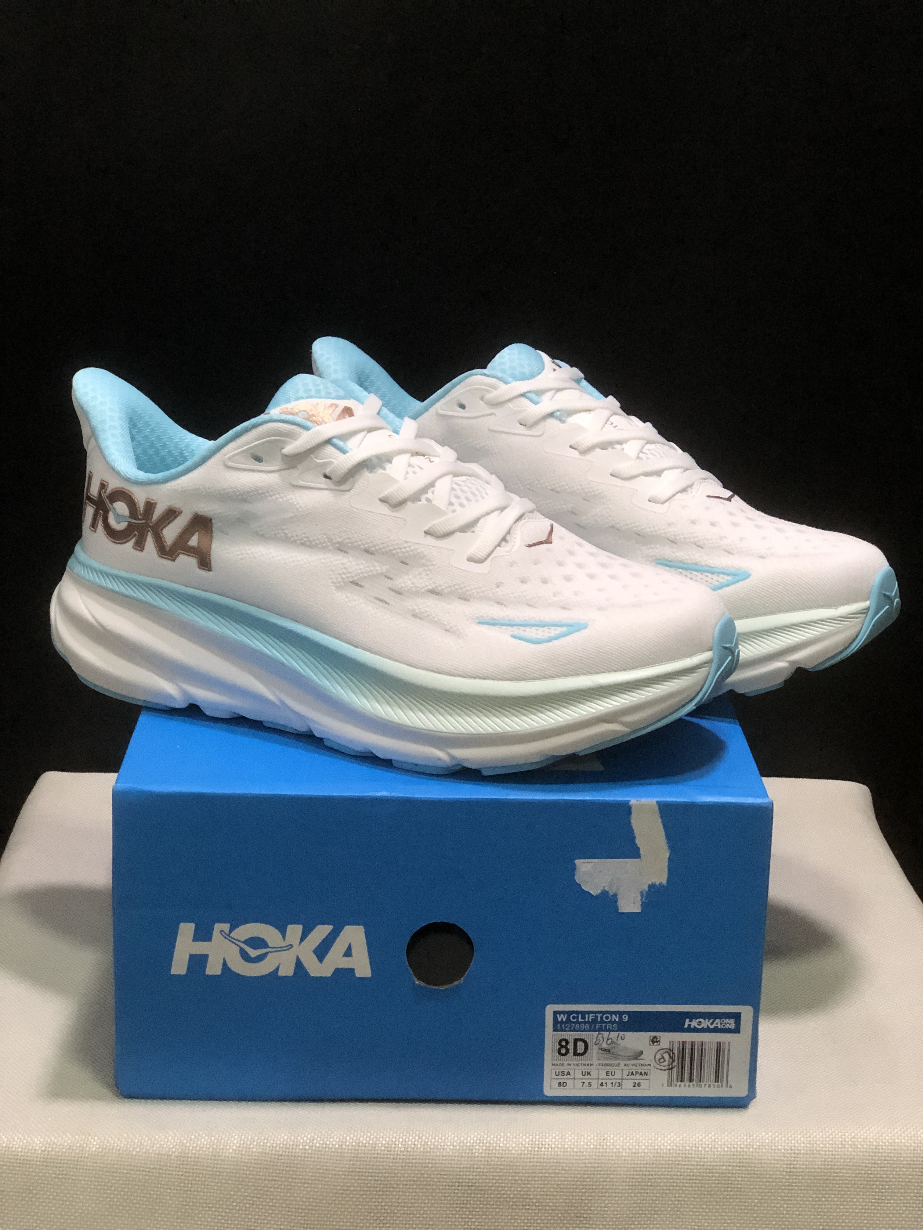 Hoka One One Clifton 9 Running Shoes Athletic Shoes Sneakers White/Blue