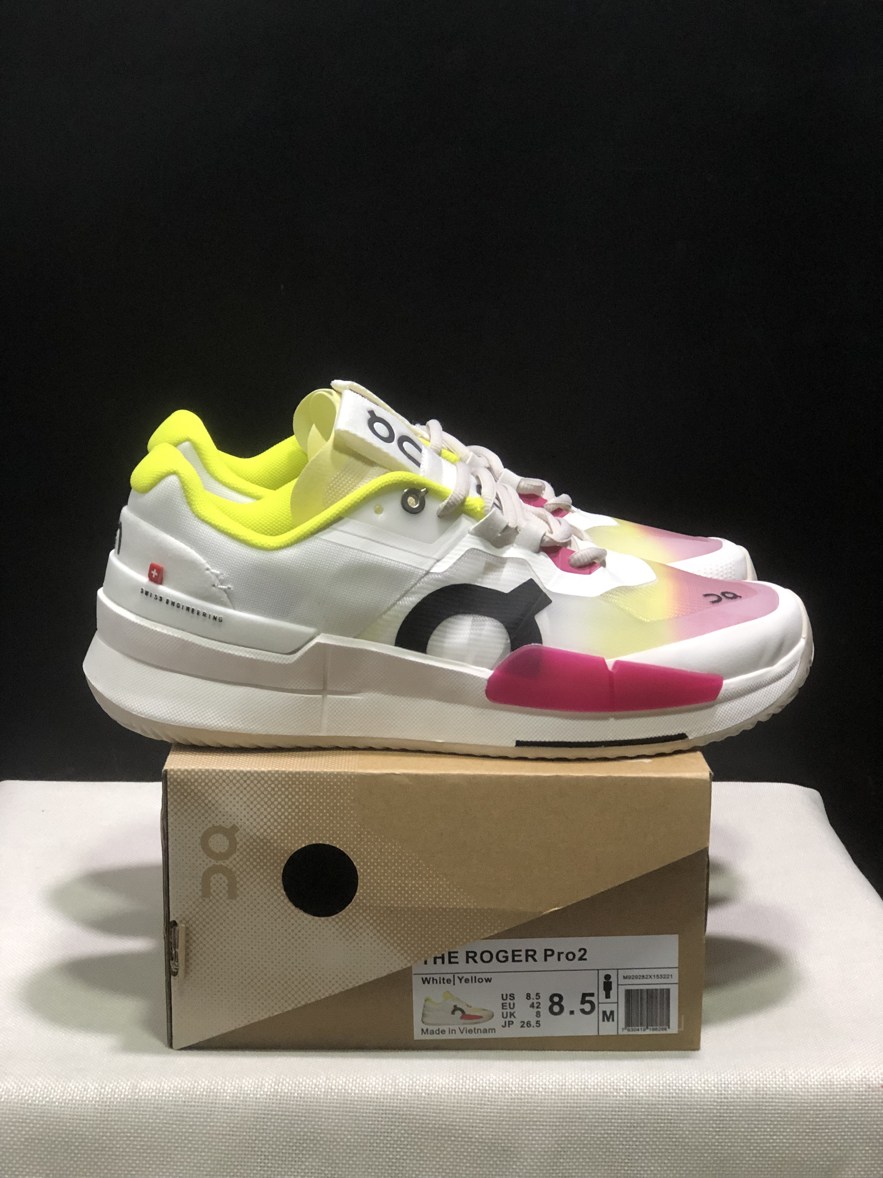 On Running The Roger Pro 2 Breathable Mesh Training Running Shoes White/Lemon Yellow/Rose Red