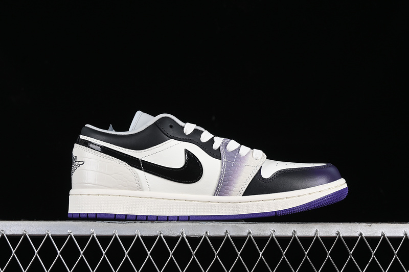 Nike Air Jordan 1 Low White Black Dark Purple Sneakers