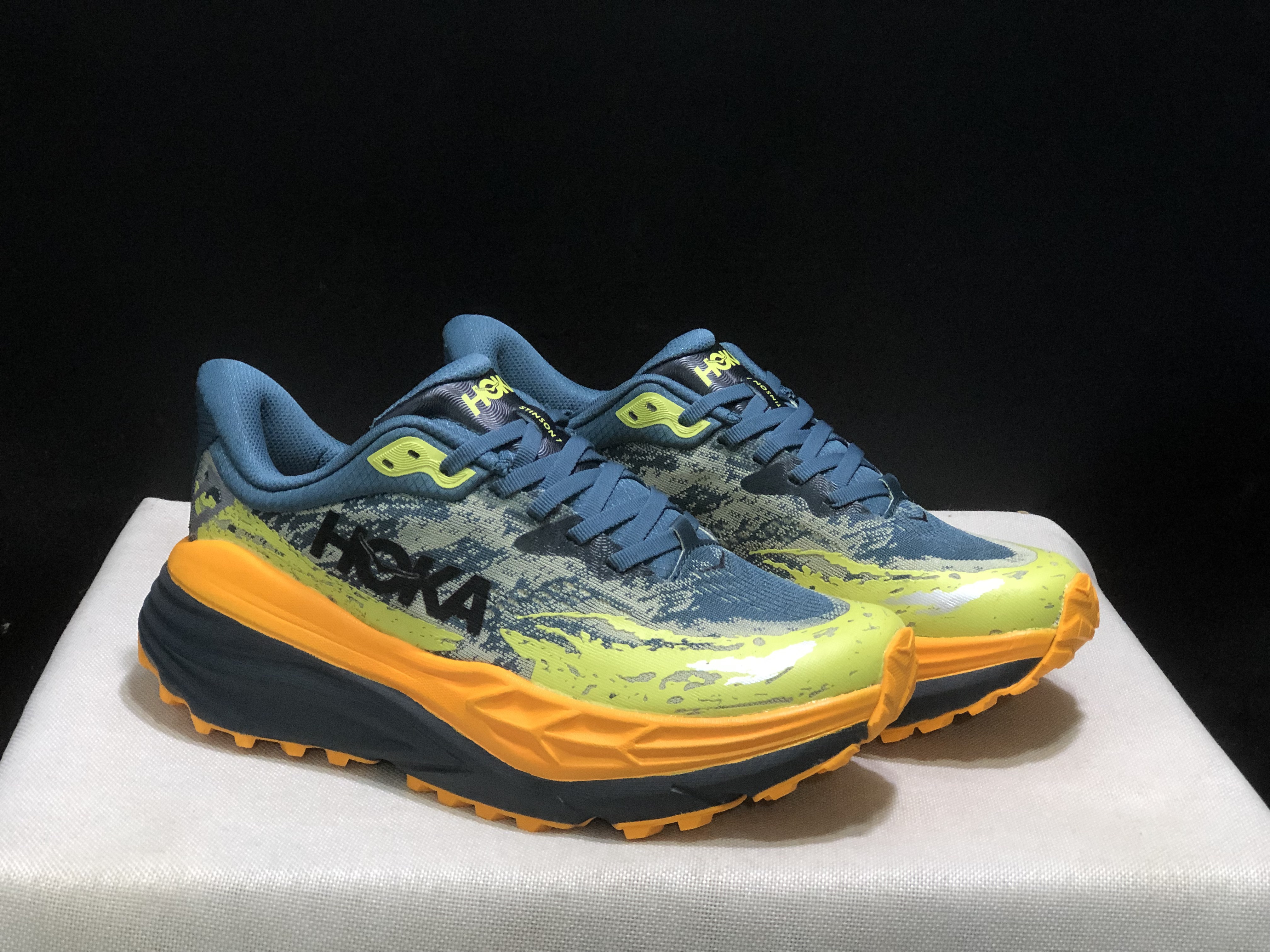 Hoka One One Stinson 7 Comfortable Anti-slip Running Shoes Turquoise/Camouflage/Orange