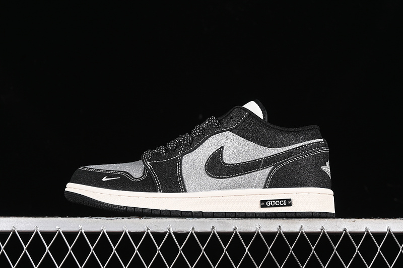 Nike Air Jordan 1 Low GUCCI White Sole Black Silver Flash Sneakers