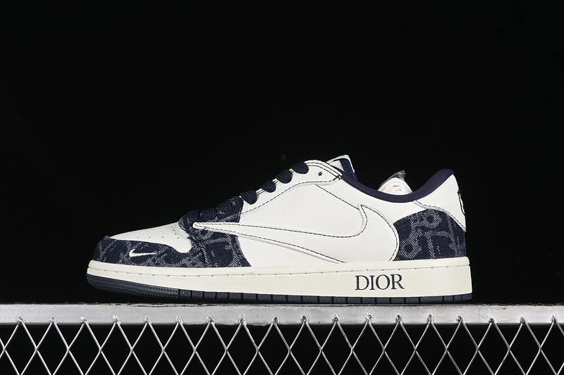Travis Scott Fragment Design Nike Air Jordan 1 Low Dior OG SP Denim Dark Blue White Sneakers