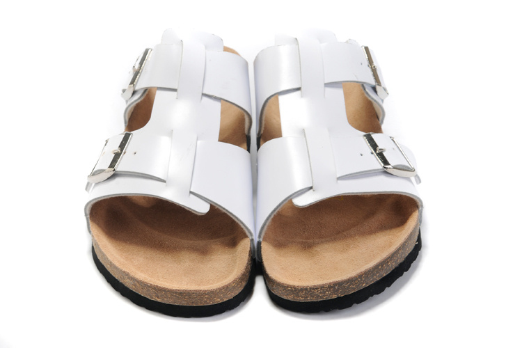 Birkenstock Two-Button White Leather Personality Slippers