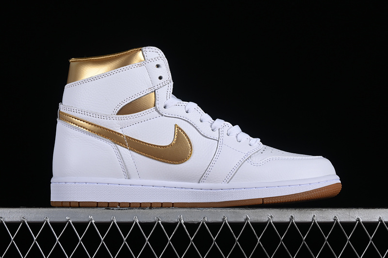 Nike Air Jordan 1 High OG Brown Sole Metallic Gold Gum White Sneakers