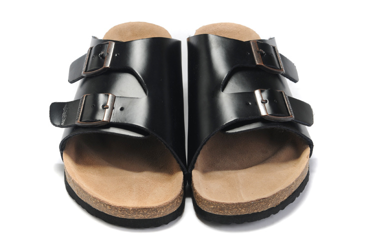 Birkenstock Two Buttons Black Matte Leather Fashion Slippers