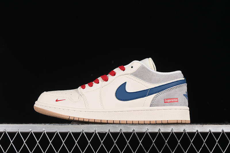 Nike Air Jordan 1 Low Supreme Grey White Red Blue Sneakers