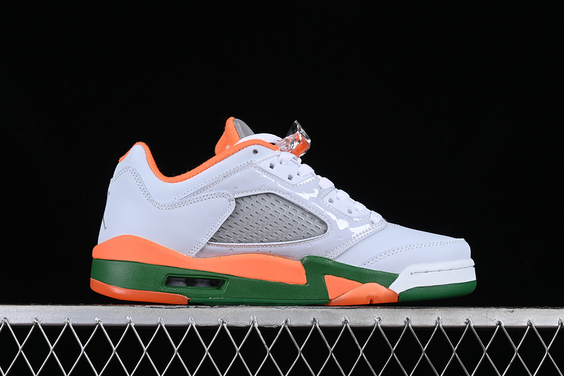 Nike Air Jordan 5 Retro Low GS Hurricanes Football Grey Brilliant Orange Pine Green Sneakers