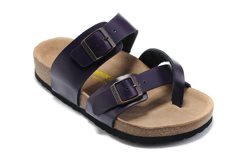 Birkenstock Two-Button Ringfinger Dark Purple Matte Leather Slippers