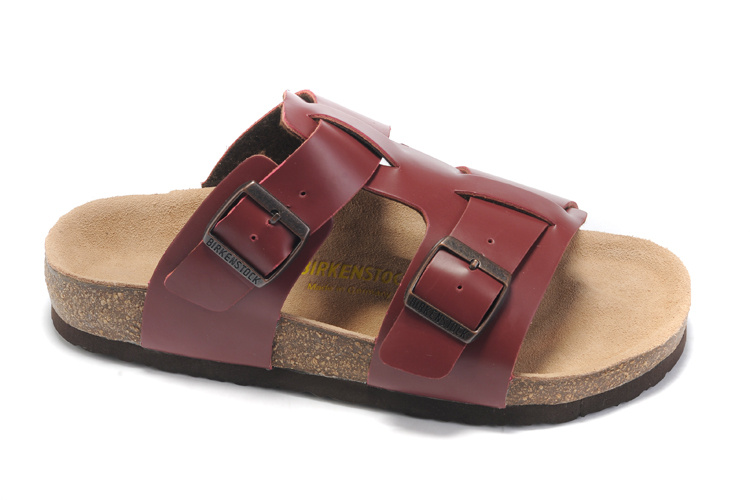 Birkenstock Two-Button Vermilion Red Matte Leather Personality Slippers