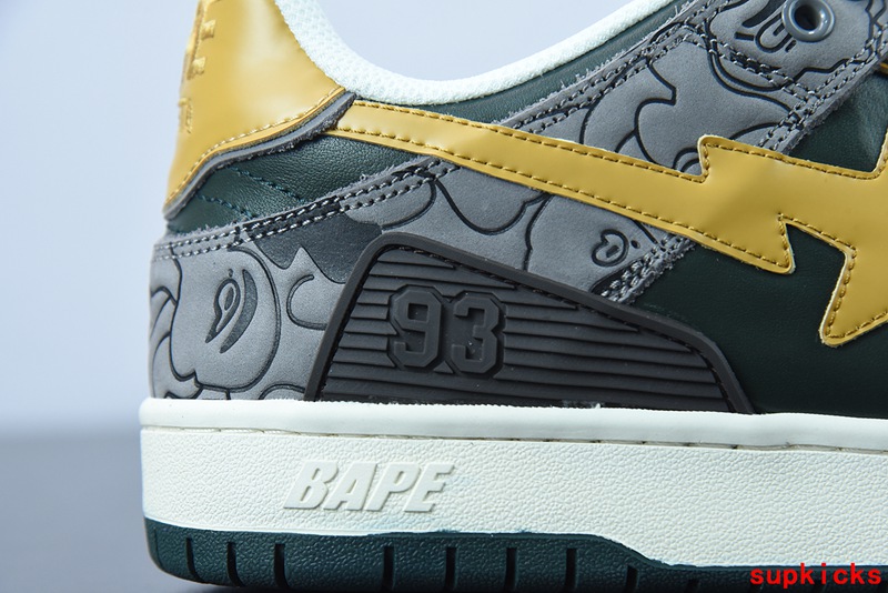 A Bathing Ape Bape Sta Sk8 Gray And Yellow Embossed Patent Leather