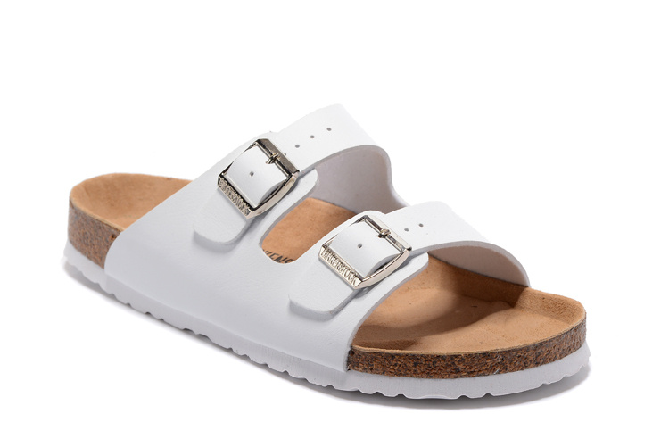 Birkenstock Two-Button White Matte Leather White Sole Slippers