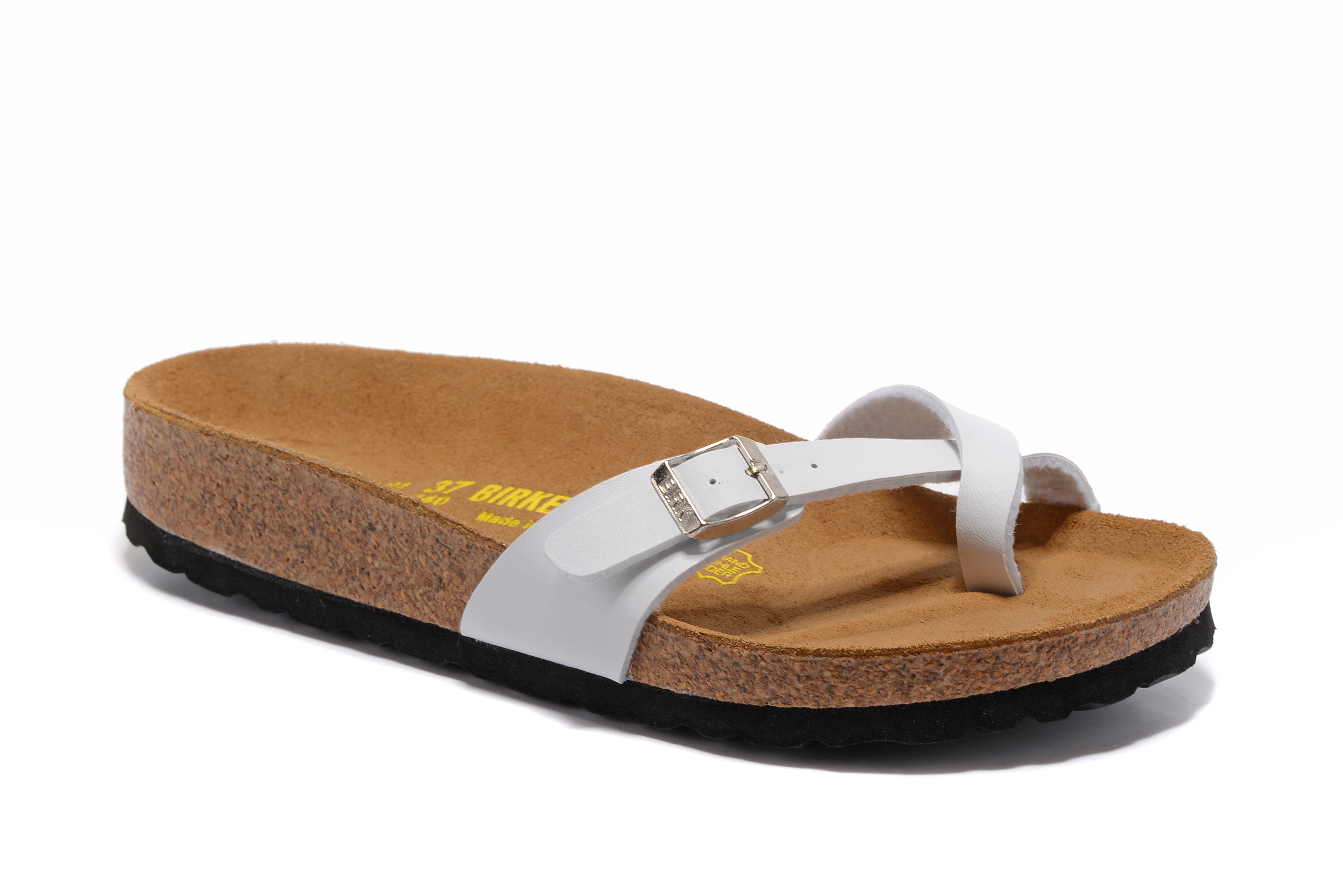 Birkenstock White Single Button Toe Loop Leather Sandals