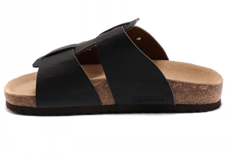 Birkenstock Two-Button Black Matte Leather Personality Slippers