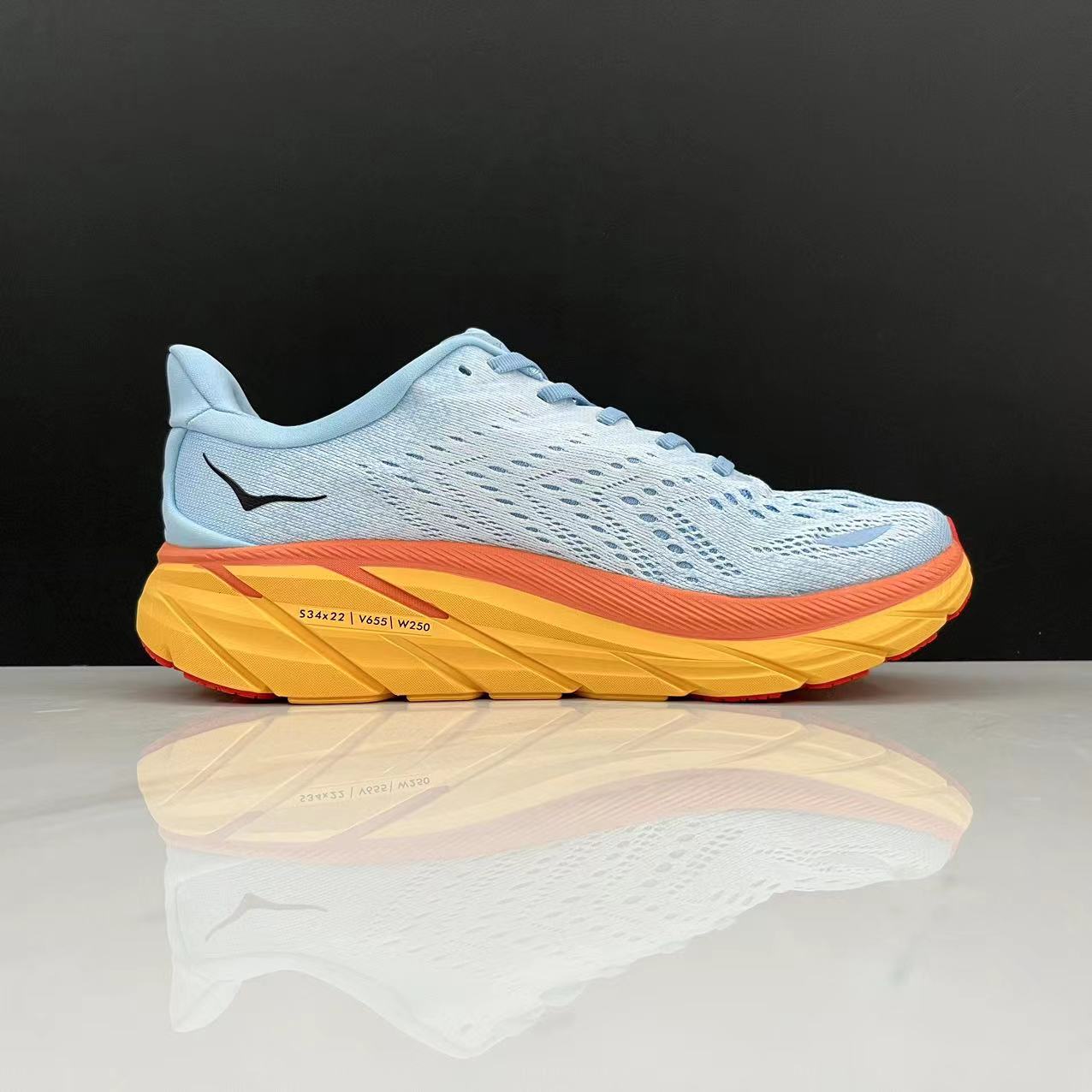 Hoka One One Clifton 8 Fashion Shoes Shock-absorbing Sneakers Blue/Orange