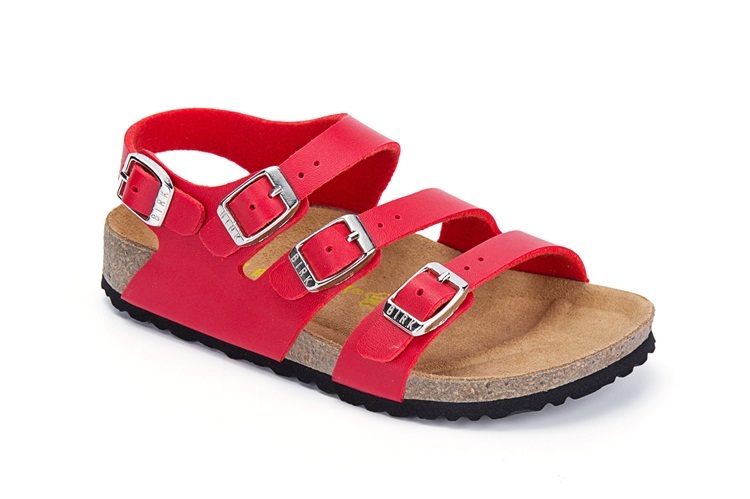 Birkenstock Ellice Three-Button Red Matte Leather Strappy Sandals
