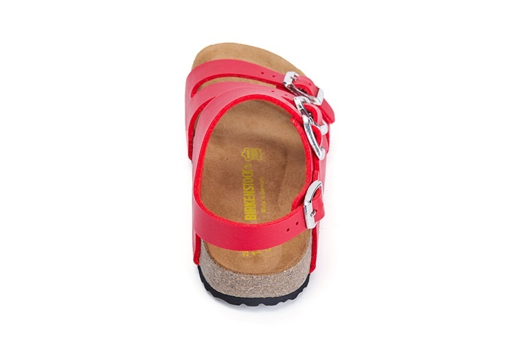 Birkenstock Ellice Three-Button Red Matte Leather Strappy Sandals