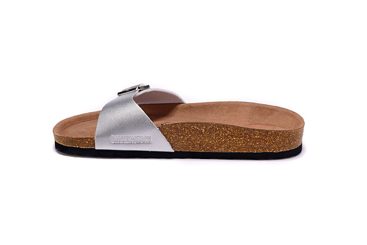 Birkenstock Single Button Silver Matte Leather Slippers