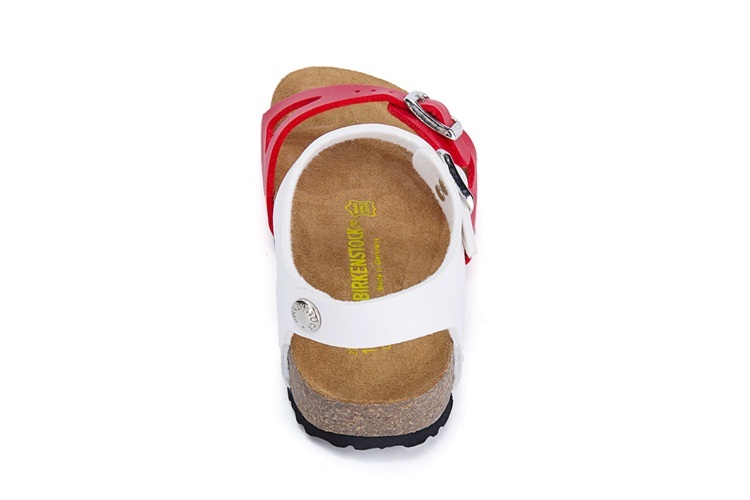 Birkenstock Single Button White And Red Double Color Matte Leather Sandals