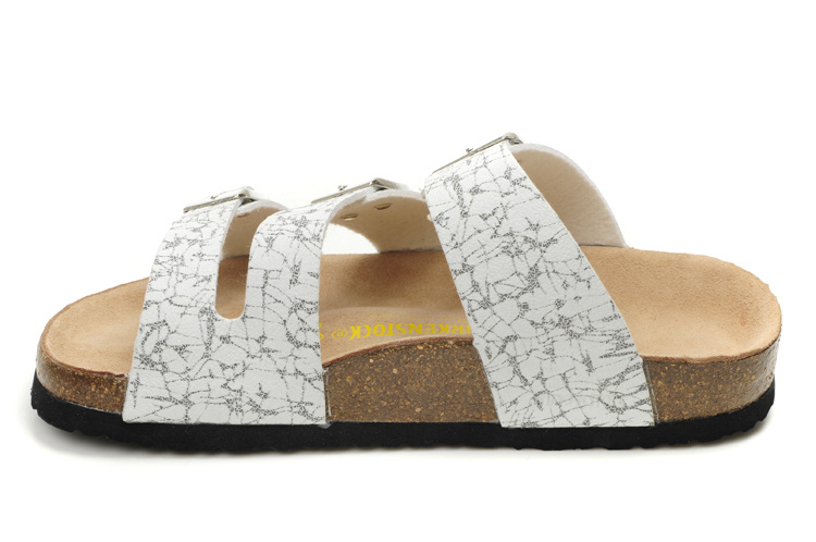 Birkenstock Ellice Three-Button White Pattern Matte Leather Sandals