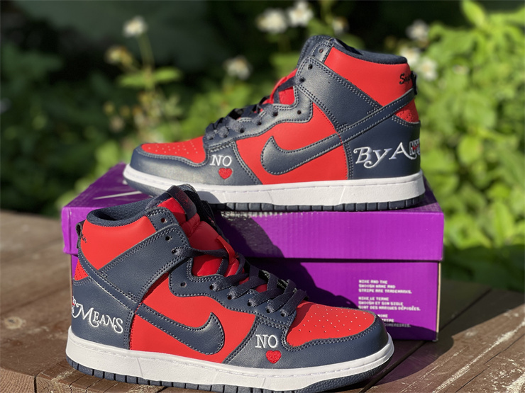 Nike Supreme Dunk SB High By Any Means Red Navy Sneakers