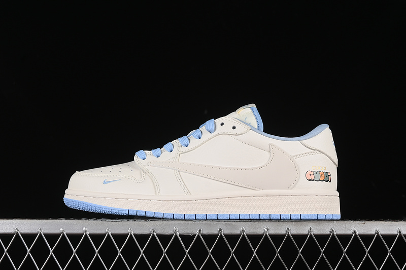 Nike Air Jordan 1 Low OG SP Off-White Travis Scott Fragment Design Light Blue Sole White Sneakers