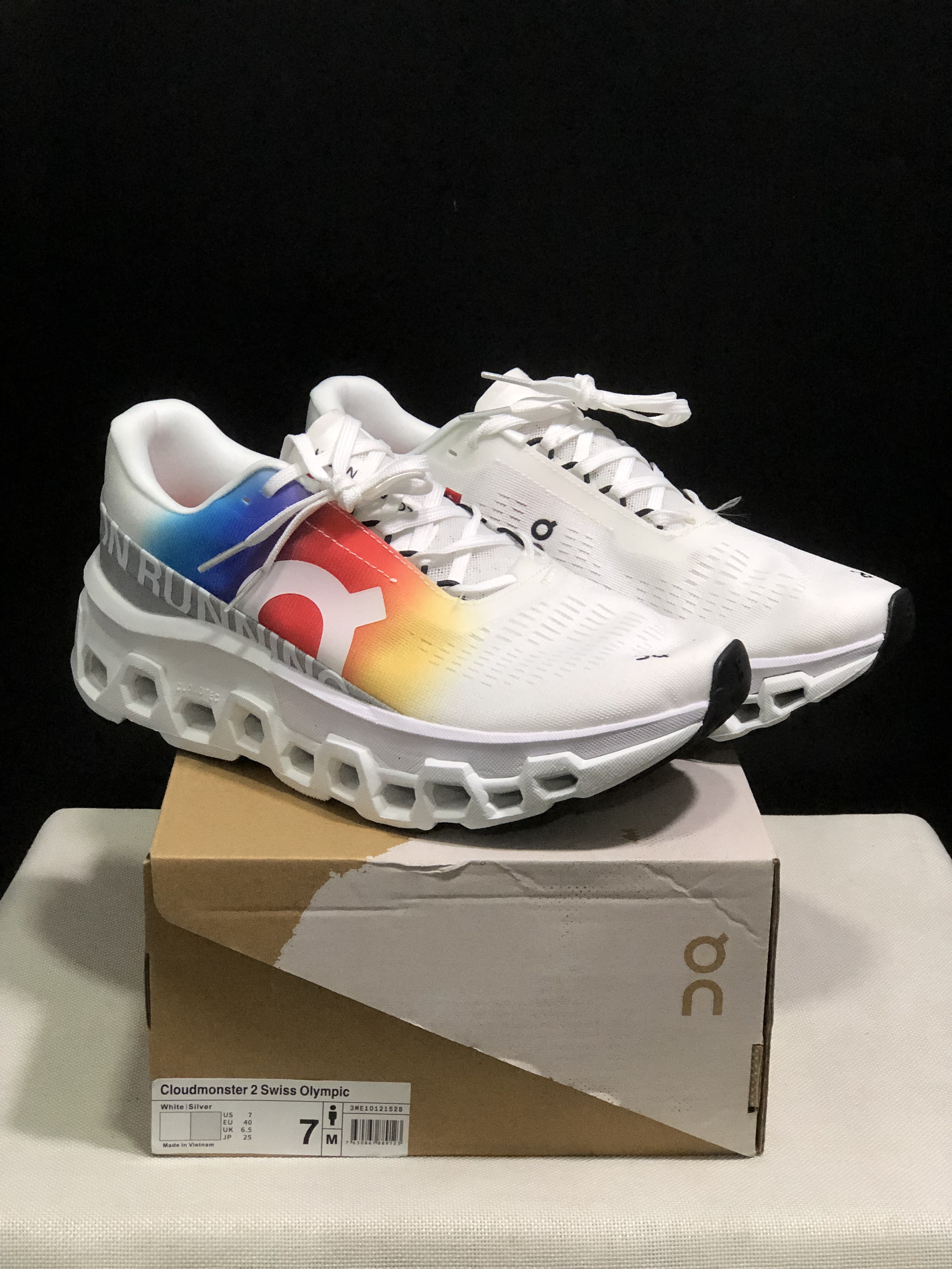 On Running Cloudmonster 2 Breathable Running Shoes Olympic Version White/Silver Grey/Rainbow Colors