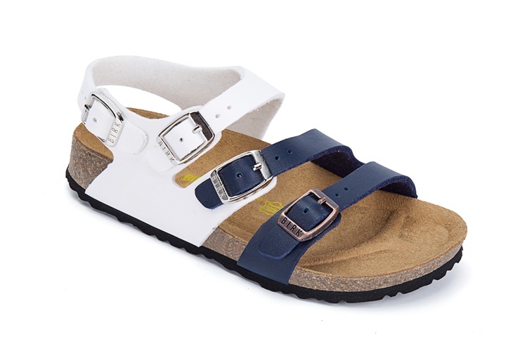 Birkenstock Ellice Three-Button White/Blue Color match Matte Leather Strappy Sandals
