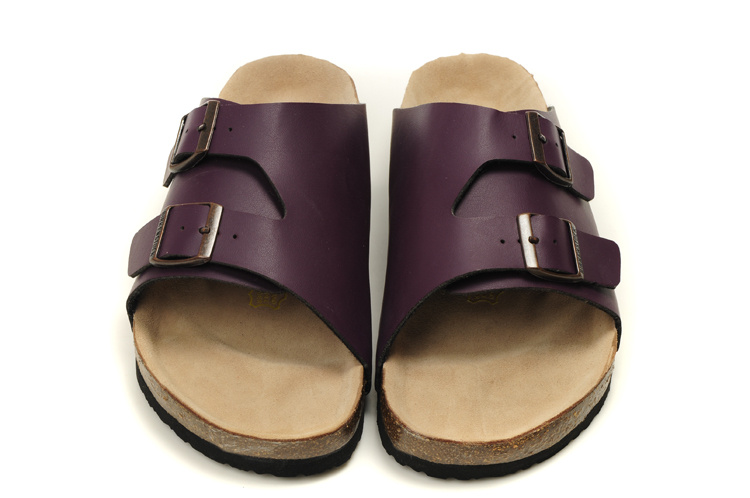 Birkenstock Two Buttons Dark Purple Matte Leather Fashion Slippers