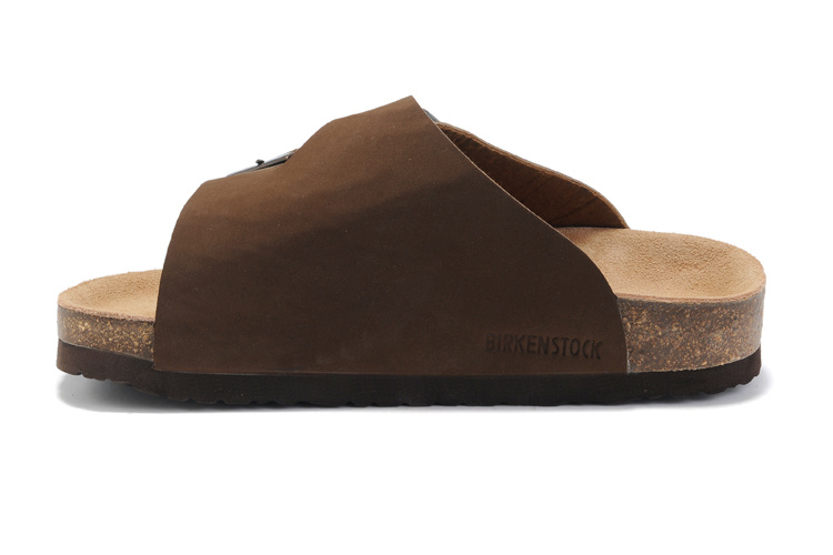 Birkenstock Two Buttons Brown Scrub Leather Fashion Slippers