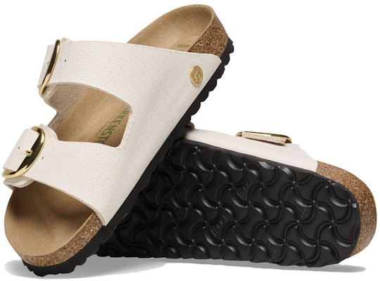 Birkenstock Arizona Big Buckle 1025563 Narrow Fit Vegan Canvas Eggshell White Slide Sandals