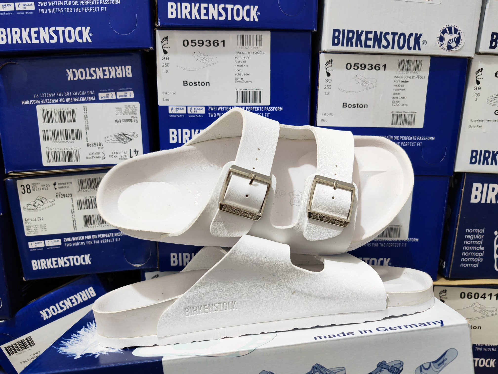 Birkenstock Two-Button Pure White Matte Leather Slippers