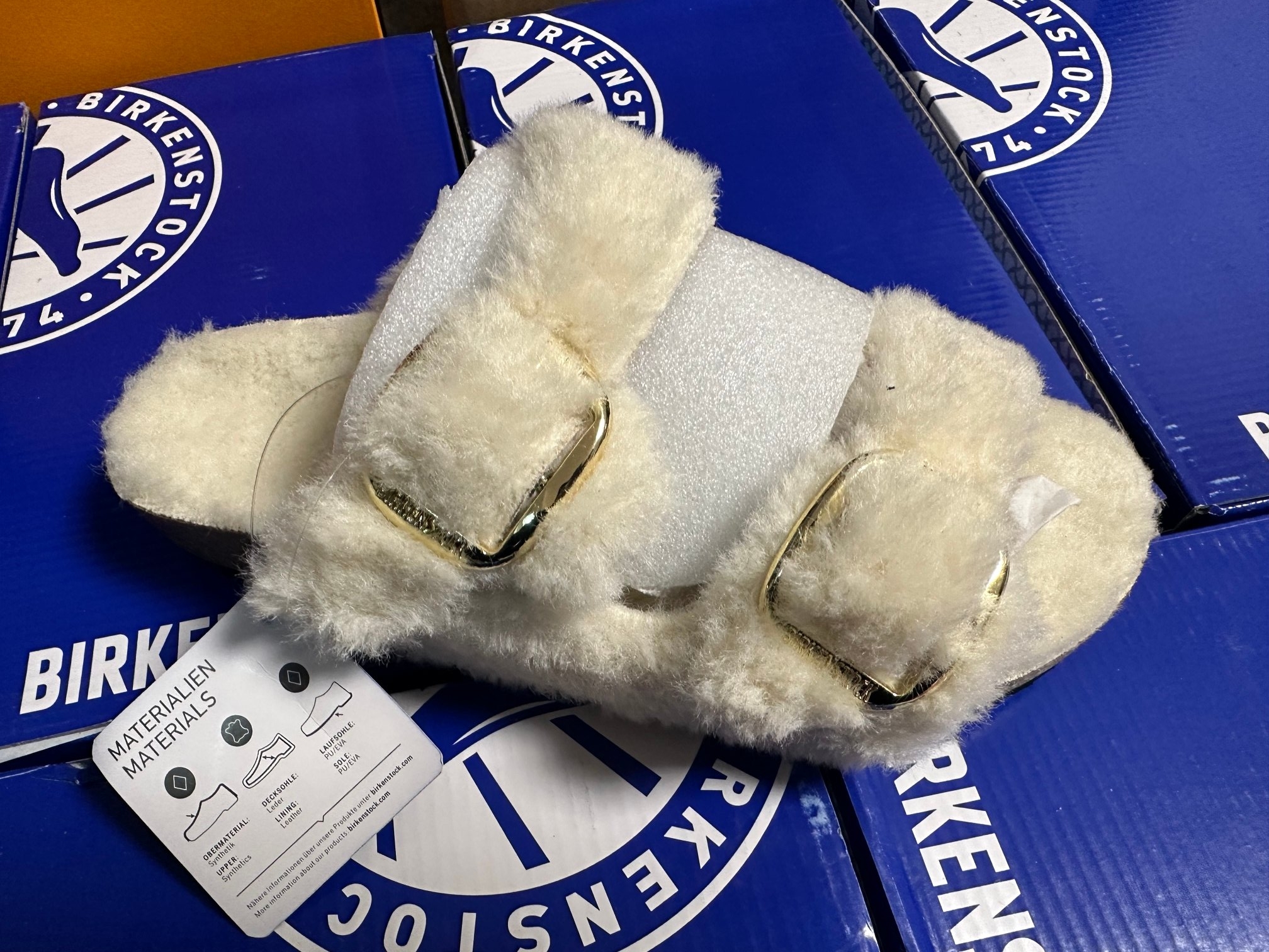 Birkenstock Two-Button Pure White Wool Slippers