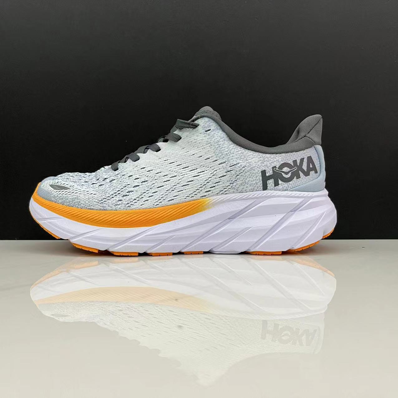Hoka One One Clifton 8 Fashion Shoes Shock-absorbing Sneakers Silver-gray