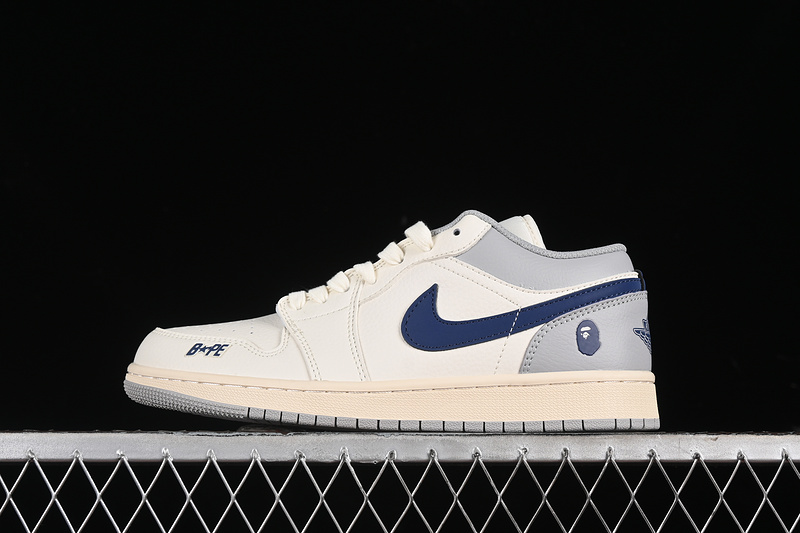 Nike Air Jordan 1 Low BAPE White Grey Blue Sneakers