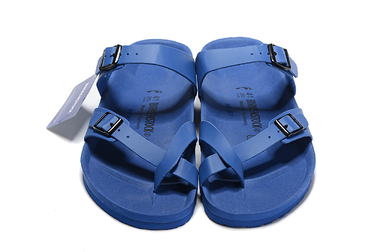 Birkenstock Two-Button Ringfinger Pure Navy Matte Leather Slippers