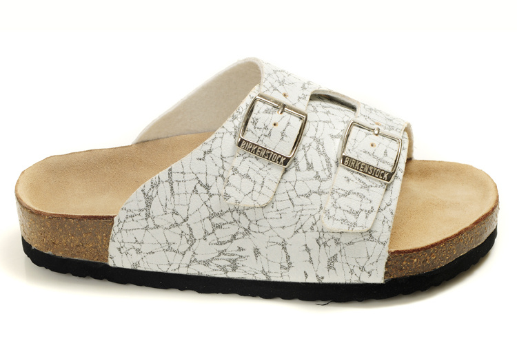 Birkenstock Two Buttons White Pattern Matte Leather Fashion Slippers