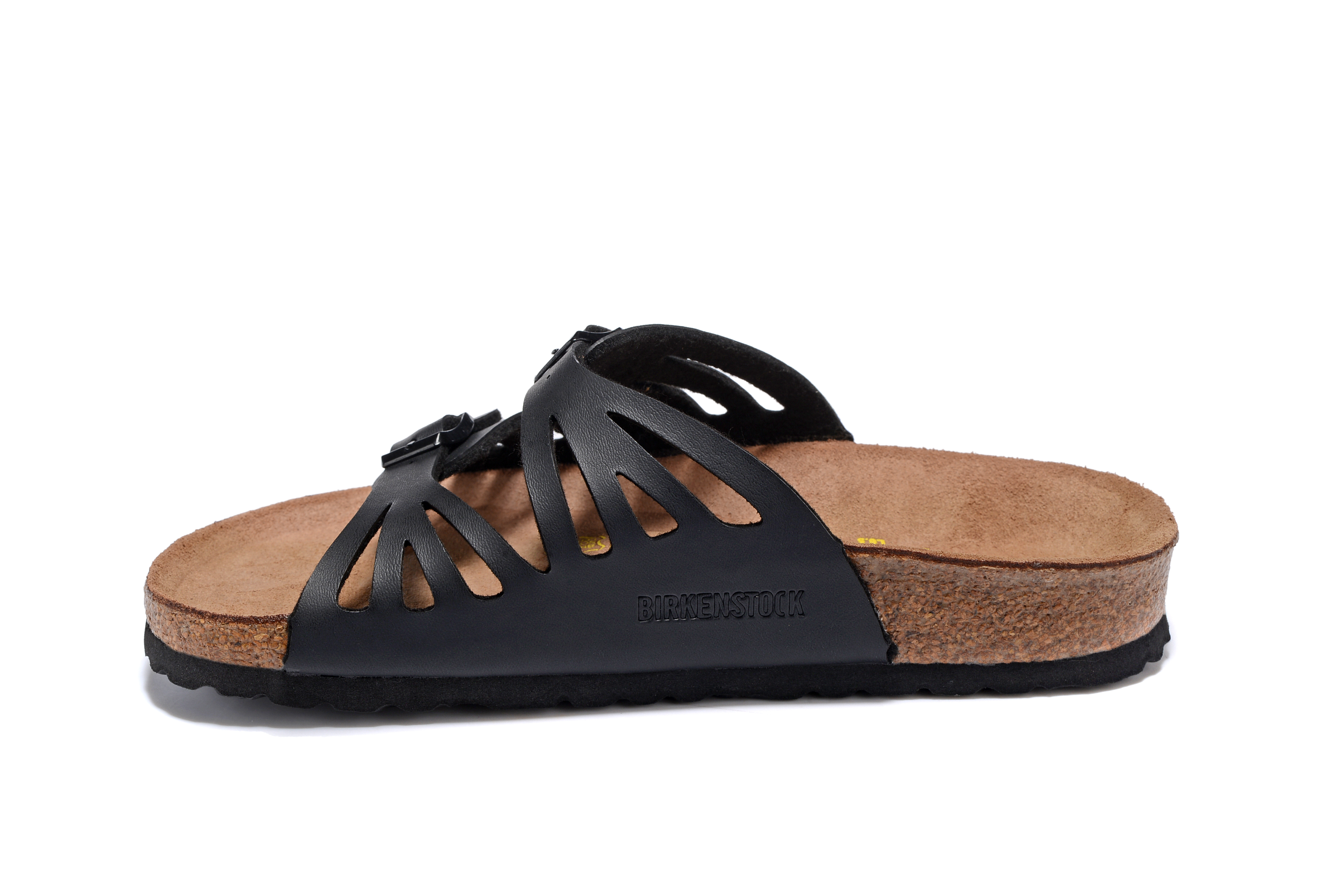 Birkenstock Granada Hollow Butterfly Pattern Black Matte Double Buckle Leather Sandal