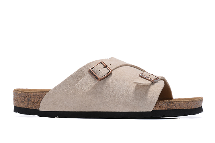 Birkenstock Two Buttons Cream Scrub Leather Fashion Slippers