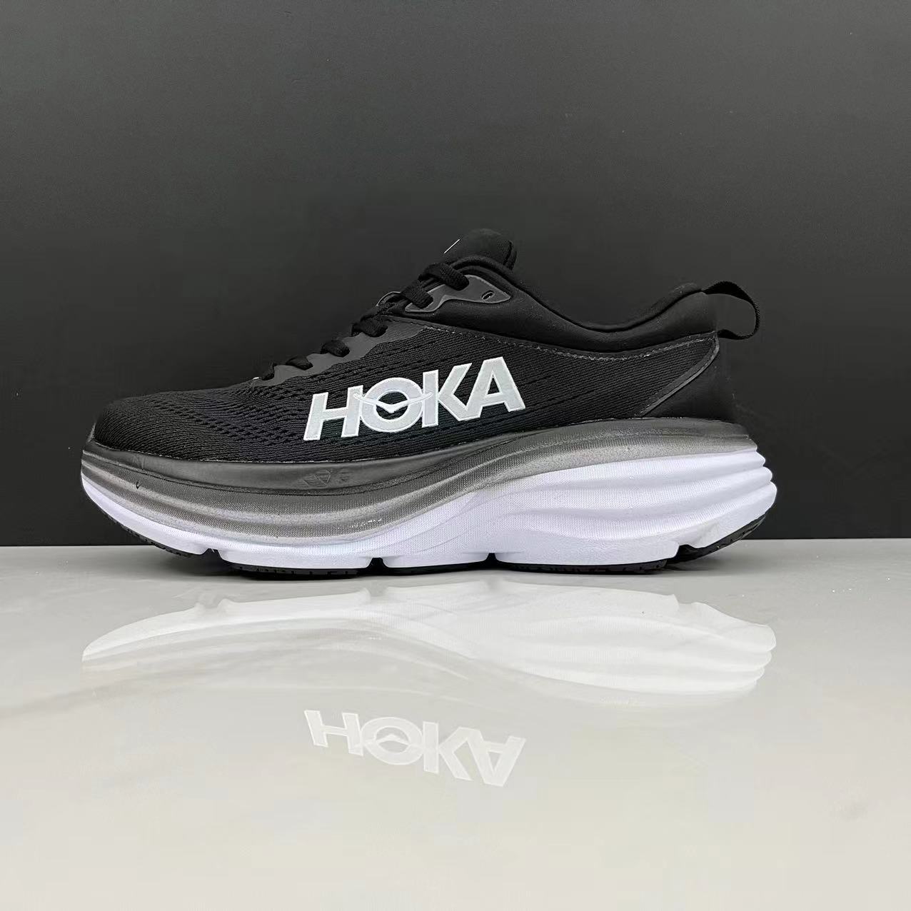Hoka One One Bondi 8 Breathable Low-top Running Shoes Sneakers Black/White