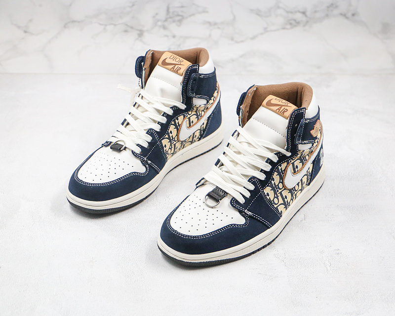 Nike Air Jordan 1 Retro High Dior White Blue Sneakers Joint Edition